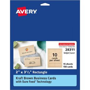 Avery Kraft Brown Business Cards with Sure Feed Technology, 2" x 3.5", Laser/Inkjet, 150 Printable Business Cards, Also Great for Appointment Cards and Loyalty Cards (28311)