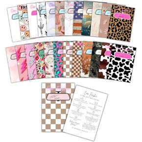 Assorted Car Freshie Insert Cards | 50 pk 4x6" Mixed Retro Country Boho in 5x7" for Holographic Bags Freshie Scent Label Care Instruction Cardstock