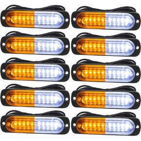 Led Emergency Strobe Lights for Truck Vehicle ATVs Universal Surface Mount Amber/White Emergency Warning Hazard Flashing Strobe Light Bar for Off Road (10PCS)