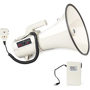 Heavy Duty 75W Professional Megaphone Bullhorn Speaker with Built-in Microphone-Rechargeable Battery&Portable Strap-Siren -USB/SD/AUX Input-Ideal for Football, Baseball,Coaches