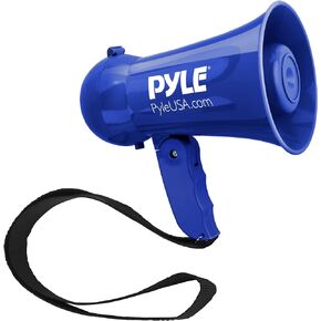 Pyle Portable Battery Operated Megaphone - Mega Horn Loudspeaker with Built-in Siren and Dynamic Microphone - Ideal for Cheering at Football Games, Mini Bullhorn for Kids and Adults,Navy Blue