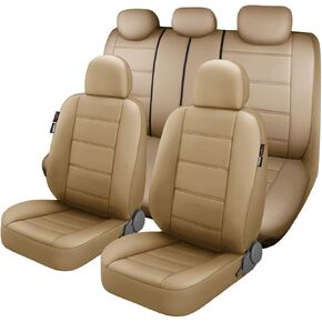 P&J AUTO Premium PU Leather Car Seat Cover Full Set in 11pcs Universal Fit for Cars Trucks Vans & SUVs Airbag Compatible Beige in Kuwait