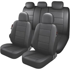 P&J AUTO Premium PU Leather Car Seat Cover Full Set in 11pcs Universal Fit for Cars Trucks Vans & SUVs Airbag Compatible Beige