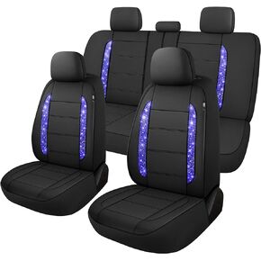 CAROMOP Bling Leather Car Seat Covers 2 Front Interior Set-Shining Rhinestone Waterproof Seat Cover for Cars, Universal Fit Most Cars Sedans SUVs Trucks (Blue Diamond)