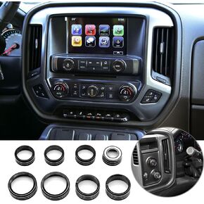 Thor-Ind AC Radio Knob Cover Compatible with Chevrolet Chevy Silverado & GMC Sierra 2014-2018 Dash Menu Auto Climate Control Volume Turn Signal 4WD Light Switch Knob Button Cover Trim Ring (Black)