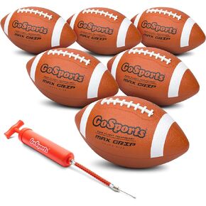GoSports Rubber Footballs - 6 Pack of Youth Size Balls with Pump & Carrying Bag