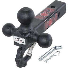 TOPTOW 64011HP Trailer Tri Ball Hitch Mount with Beast Hook Matte Black Fits for 2 inch Receiver Towing Box with Hitch Pin Kit