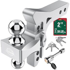 Adjustable Trailer Hitch - Tlvuvmo Drop Hitch (Fits 2 Inch Receiver), 6 Inch Drop/Rise, Max 21,500 LBS GTW Aluminum Tow Hitches, (2'' & 2-5/16'') Chrome Plated Steel Balls, Heavy Duty Truck Hitch