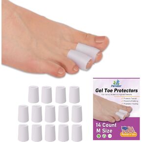 Toe Sleeves, Toe Protectors, (14pcs) Silicone Toe Sleeves Open Toe Tubes for Blisters, Corns, Calluses, Hammer Toes, Rubbing, and Ingrown Toenails (3 pairs Large + 4 pairs Medium)