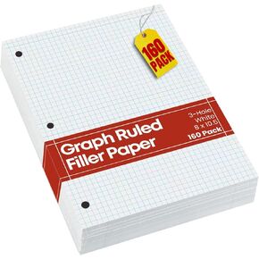 1InTheOffice Binder Graph Paper, 3 Hole Small Graph Paper, 8x10.5 White, 160 Sheets/Pack in Kuwait