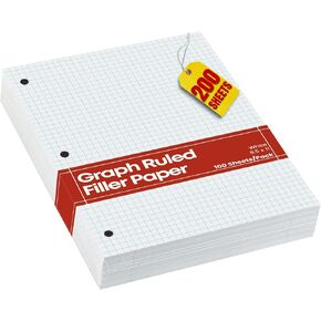 1InTheOffice Graph Paper Loose Leaf, Graph Ruled Filler Paper, 8.5 x 11, 100 Sheets, White, 2 Pack