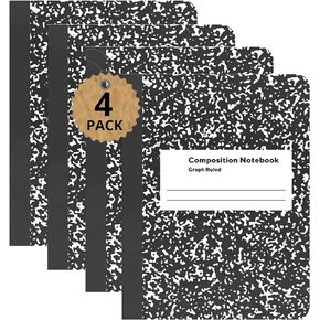 1InTheOffice Graph Paper Composition Notebook, Graph Ruled notebook, Quad Ruled Composition Notebook, 80 Sheets, 7.5" x 9.75", Black, 4 Pack in Kuwait