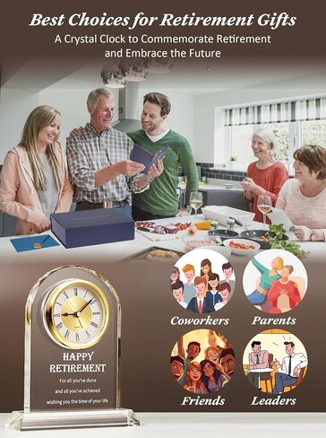 Crystal Retirement Alarm Clock Gifts for Men Women, Happy Retirement Plaque for Coworkers, Boss, Going Away Gift for Retired Friends, Farewell Goodbye Presents for Doctors Nurses Teacher in Saudi Arabia