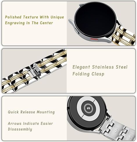 Juntan 20mm Stainless Steel Band for Galaxy Watch 6 Classic 43mm 47mm/Watch 5 Pro 45mm/Watch 4 Classic 42mm 46mm, Metal Quick Release Watch Straps for Samsung Galaxy Watch 6/5/4 Band 40/44mm Women Men in Saudi Arabia