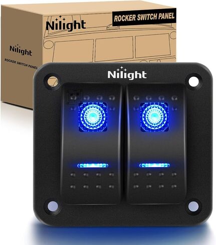 Nilight 90106B 2 Gang Rocker Switch Panel 5 Pin On Off Pre-Wired Rocker Switch Aluminum Panel Waterproof Switche Panel for 12V/24V Automotive Cars Marine Boats ATVs Trailers,2 Years Warranty , Blue in Saudi Arabia