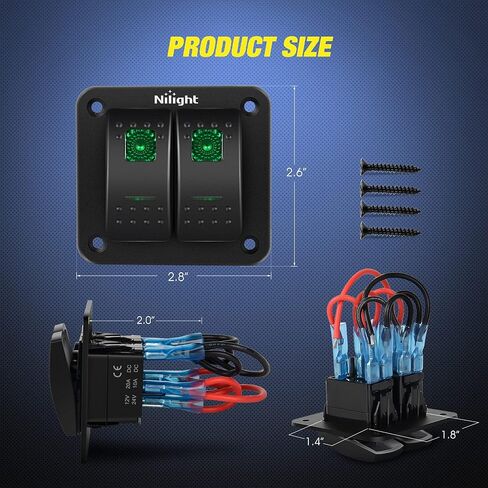 Nilight 90106B 2 Gang Rocker Switch Panel 5 Pin On Off Pre-Wired Rocker Switch Aluminum Panel Waterproof Switche Panel for 12V/24V Automotive Cars Marine Boats ATVs Trailers,2 Years Warranty , Blue in Saudi Arabia