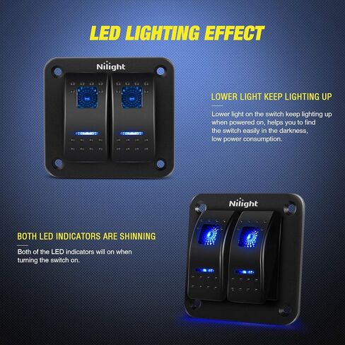Nilight 90106B 2 Gang Rocker Switch Panel 5 Pin On Off Pre-Wired Rocker Switch Aluminum Panel Waterproof Switche Panel for 12V/24V Automotive Cars Marine Boats ATVs Trailers,2 Years Warranty , Blue in Saudi Arabia