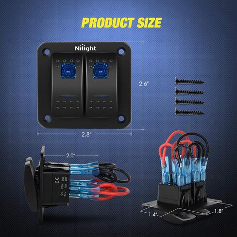 Nilight 90106B 2 Gang Rocker Switch Panel 5 Pin On Off Pre-Wired Rocker Switch Aluminum Panel Waterproof Switche Panel for 12V/24V Automotive Cars Marine Boats ATVs Trailers,2 Years Warranty , Blue in Saudi Arabia