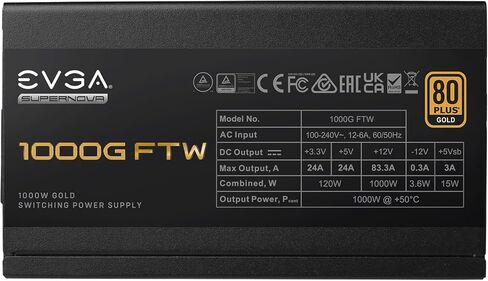 EVGA Supernova 1000G FTW ATX3.0 & PCIE 5, 80 Plus Gold Certified 1000W, 12VHPWR, Fully Modular, ECO Mode with FDB Fan, 100% Japanese Capacitors, Compact 150mm Size, Power Supply 535-5G-1000-K1 in Kuwait