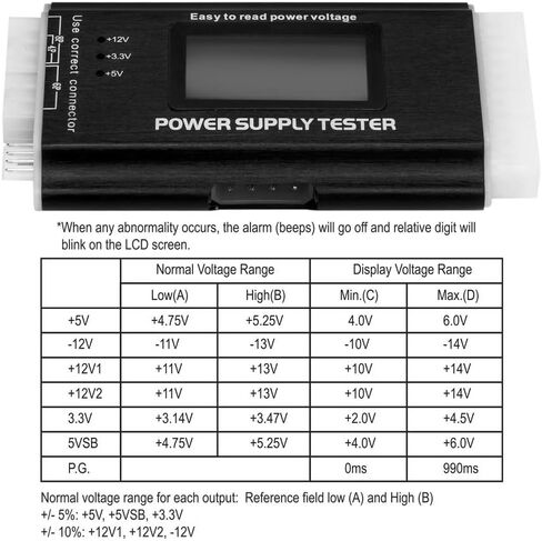 Kingwin Digital Power Supply Tester with LCD Screen – Compatible with ATX, ITX, IDE, HDD, SATA, and BTX, Easy-to-Use Diagnostic Tool for PC Power Supply Testing (Aluminum) in Kuwait