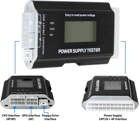 Kingwin Digital Power Supply Tester with LCD Screen – Compatible with ATX, ITX, IDE, HDD, SATA, and BTX, Easy-to-Use Diagnostic Tool for PC Power Supply Testing (Aluminum) in Kuwait