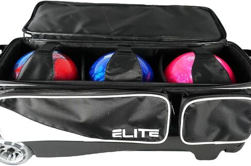 Deluxe 3 Ball Roller Bowling Bag with 5" Smooth Wheels - 4 Large Accessory Pockets, Shoe Compartment, Extendable Handle - USB Charging Port in Saudi Arabia