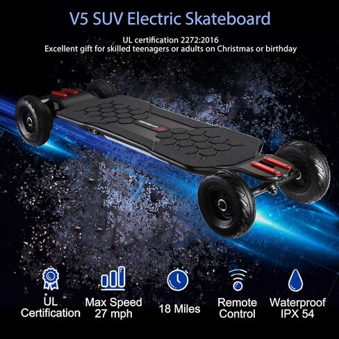 لوح تزلج كهربائي مع جهاز تحكم عن بعد LCD، V5 وG5 ولوحة طويلة كهربائية للطرق الوعرة مع ضوء للبالغين، محرك مزدوج 1650 وات، نطاق 27 ميلاً في الساعة و18 ميلًا، 7+2+2 خشب القيقب والألياف الزجاجية يصل وزنها إلى 330 رطلاً in Saudi Arabia