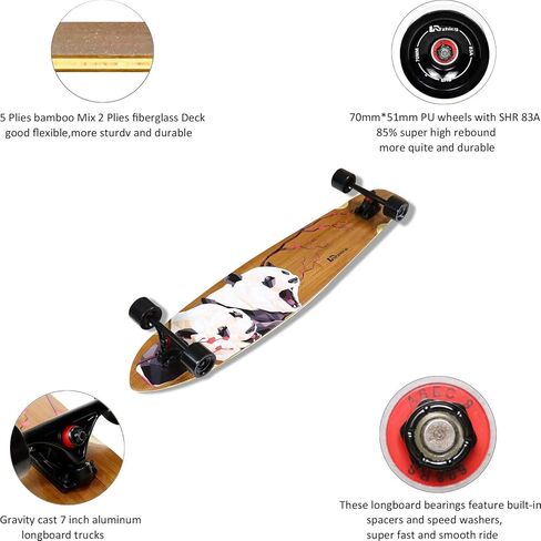 Lrfzhicg Longboard Skateboard Cruiser Drop Through Longboard Dancing Bamboo Fiberglass Longboard for Free-Style, Downhill, Cruising, Carving, Great for Teens Adults Men Women in Saudi Arabia
