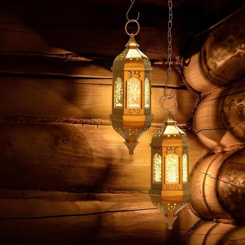 Threan 4 Pcs Ramadan Lantern Ramadan Hanging Hexagon Decorations Ramadan Mubarak Lantern LED Eid Mubarak Lantern Lights Kids Gifts for Home Muslim Islam Festival Porch Decor (Black) in Saudi Arabia