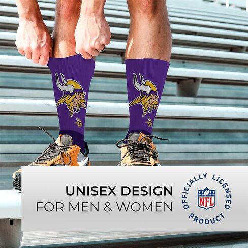 FBF NFL Youth V Curve Socks - Machine Washable - Poly-Spandex Blend and Durability for Active Young Athletes (Minnesota Vikings - Multicolor) in Saudi Arabia