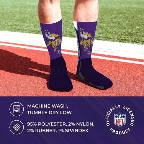FBF NFL Youth V Curve Socks - Machine Washable - Poly-Spandex Blend and Durability for Active Young Athletes (Minnesota Vikings - Multicolor) in Saudi Arabia