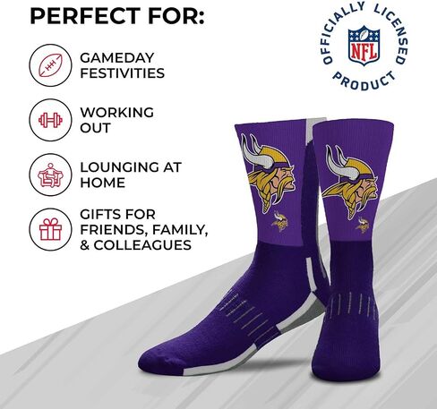 FBF NFL Youth V Curve Socks - Machine Washable - Poly-Spandex Blend and Durability for Active Young Athletes (Minnesota Vikings - Multicolor) in Saudi Arabia