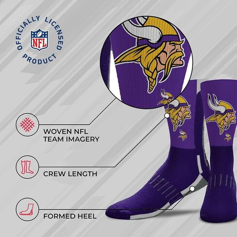 FBF NFL Youth V Curve Socks - Machine Washable - Poly-Spandex Blend and Durability for Active Young Athletes (Minnesota Vikings - Multicolor) in Saudi Arabia