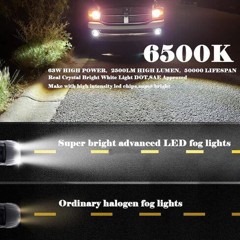 مجموعة مصابيح الضباب، متوافقة مع دودج رام 1500 2002-2008 دودج رام 2500/3500 بيك اب شاحنة 2003 2004 2005 2006 2007 2008 2009، LED 6500K، زوج واحد (يسار ويمين) in Kuwait