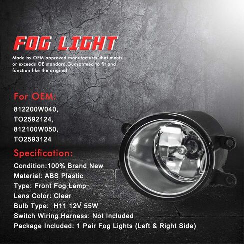 Driving Fog Lights Lamps Replacement for Toyota Camry 2007 2008 2009 with H11 12V 55W Halogen Bulbs & Universal Switch and Wiring Kit (Clear Lens) in Saudi Arabia