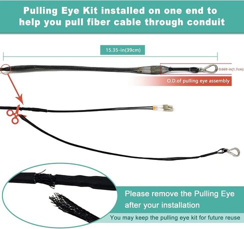 Bangun 500ft (150 متر) OM3 Fiber LC إلى LC كابل ألياف بصرية مدرع خارجي، 10 جيجا بايت كابل توصيل ألياف متعدد الأوضاع مزدوج 50/125 مع مجموعة سحب العين مثبتة على طرف واحد in Kuwait
