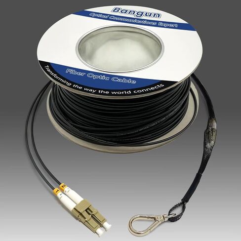 Bangun 500ft (150 متر) OM3 Fiber LC إلى LC كابل ألياف بصرية مدرع خارجي، 10 جيجا بايت كابل توصيل ألياف متعدد الأوضاع مزدوج 50/125 مع مجموعة سحب العين مثبتة على طرف واحد in Kuwait
