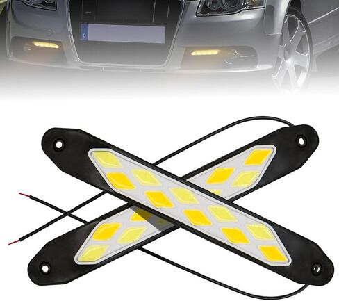 YSY 2Pcs LED Daytime Running Lights COB Fog Lights White Yellow/Amber Flexible Car DRL Turn Signal Light Driving Lamp 12V (Style 1) in Saudi Arabia