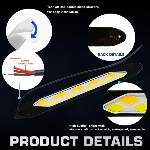 YSY 2Pcs LED Daytime Running Lights COB Fog Lights White Yellow/Amber Flexible Car DRL Turn Signal Light Driving Lamp 12V (Style 1) in Saudi Arabia