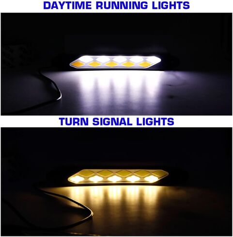 YSY 2Pcs LED Daytime Running Lights COB Fog Lights White Yellow/Amber Flexible Car DRL Turn Signal Light Driving Lamp 12V (Style 1) in Saudi Arabia