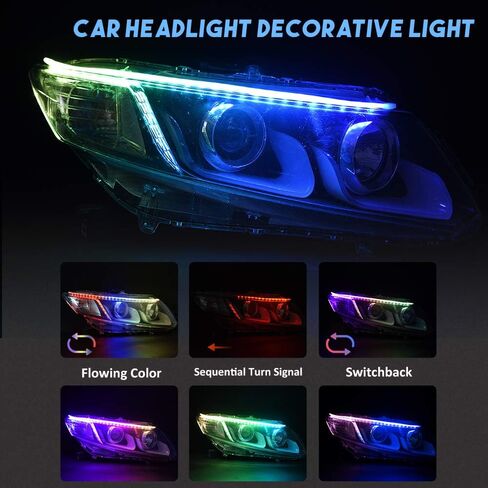 MICTUNING RGB Flexible LED Strip Light Kits, 2 Pcs 18.5 inch Multi Color LED Daytime Running Lights Car Headlight Surface Strip Tube Light Waterproof Neon Turn Signal Lights DRL Switchback Light in Saudi Arabia