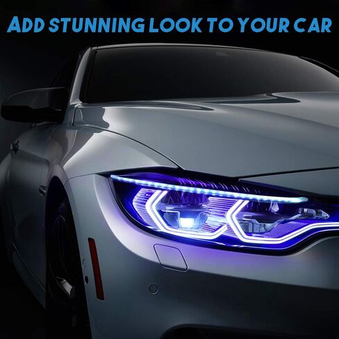 MICTUNING RGB Flexible LED Strip Light Kits, 2 Pcs 18.5 inch Multi Color LED Daytime Running Lights Car Headlight Surface Strip Tube Light Waterproof Neon Turn Signal Lights DRL Switchback Light in Saudi Arabia