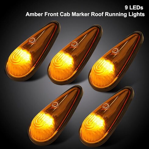 5 قطع من أضواء علامة الكابينة على شكل دمعة كهرمانية 9 مصابيح LED لاستبدال منزل متنقل RV أمامي على شكل دمعة سقف الكابينة أعلى علامة التخليص أضواء التشغيل فان شاحنة بيك اب مقطورة شبه أضواء مع أسلاك ومجموعة تركيب in Kuwait