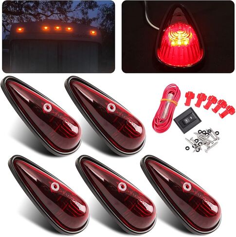 5Pcs Amber Teardrop Cab Marker Lights 9LED Replacement for Motorhome RV Front Teardrop Cab Roof Top Marker Clearance Running Lights Van Pickup Truck Trailer Semi Lights w/Wires & Mounting Kit in Saudi Arabia