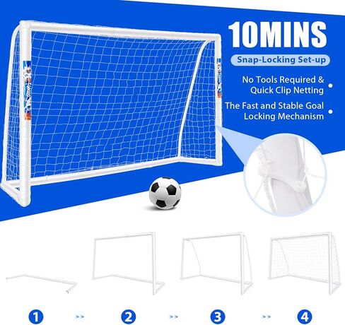 هدف كرة القدم المحمول من GOOGO بإطار PVC قوي، شبكة كرة قدم مقاس 6 × 4 أقدام / 8 × 6 أقدام مع حقيبة حمل، شبكتين عاليتي القوة، إعداد سريع، معدات تدريب كرة قدم مقاومة للطقس للأطفال والكبار في الفناء الخلفي in Kuwait