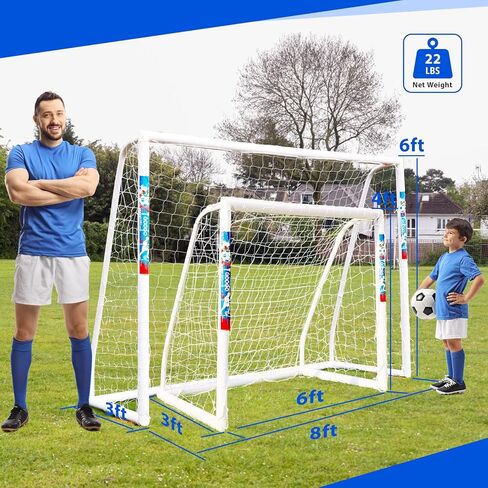 هدف كرة القدم المحمول من GOOGO بإطار PVC قوي، شبكة كرة قدم مقاس 6 × 4 أقدام / 8 × 6 أقدام مع حقيبة حمل، شبكتين عاليتي القوة، إعداد سريع، معدات تدريب كرة قدم مقاومة للطقس للأطفال والكبار في الفناء الخلفي in Kuwait