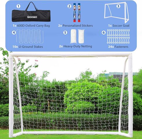 هدف كرة القدم المحمول من GOOGO بإطار PVC قوي، شبكة كرة قدم مقاس 6 × 4 أقدام / 8 × 6 أقدام مع حقيبة حمل، شبكتين عاليتي القوة، إعداد سريع، معدات تدريب كرة قدم مقاومة للطقس للأطفال والكبار في الفناء الخلفي in Kuwait