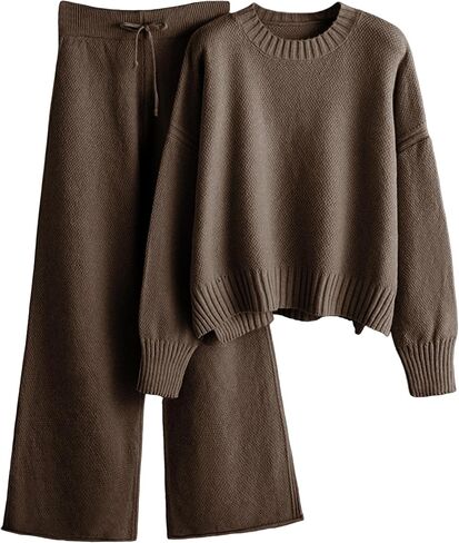 Athlisan Womens 2 Piece Outfits Sweater Sets Knit Loungewear Long Sleeve Pullover and Wide Leg Pants Lounge Sets in Kuwait