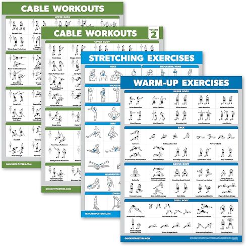 4 Pack - Cable Machine Workout Posters Volume 1 & 2 + Stretching Exercises + Warm Up Exercises in Saudi Arabia