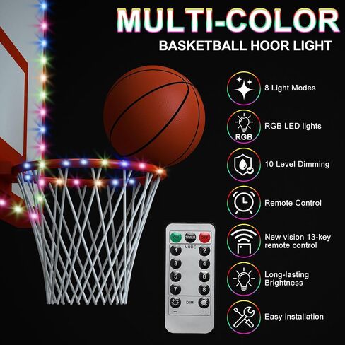 PATIKIL LED Basketball Hoop Light Set, Basketball Rim & Backboard Light Remote Control Light Up Basketball Rim Light for Glow in The Dark Outdoor Luminous Nightlight in Saudi Arabia